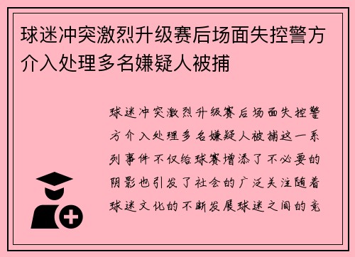 球迷冲突激烈升级赛后场面失控警方介入处理多名嫌疑人被捕